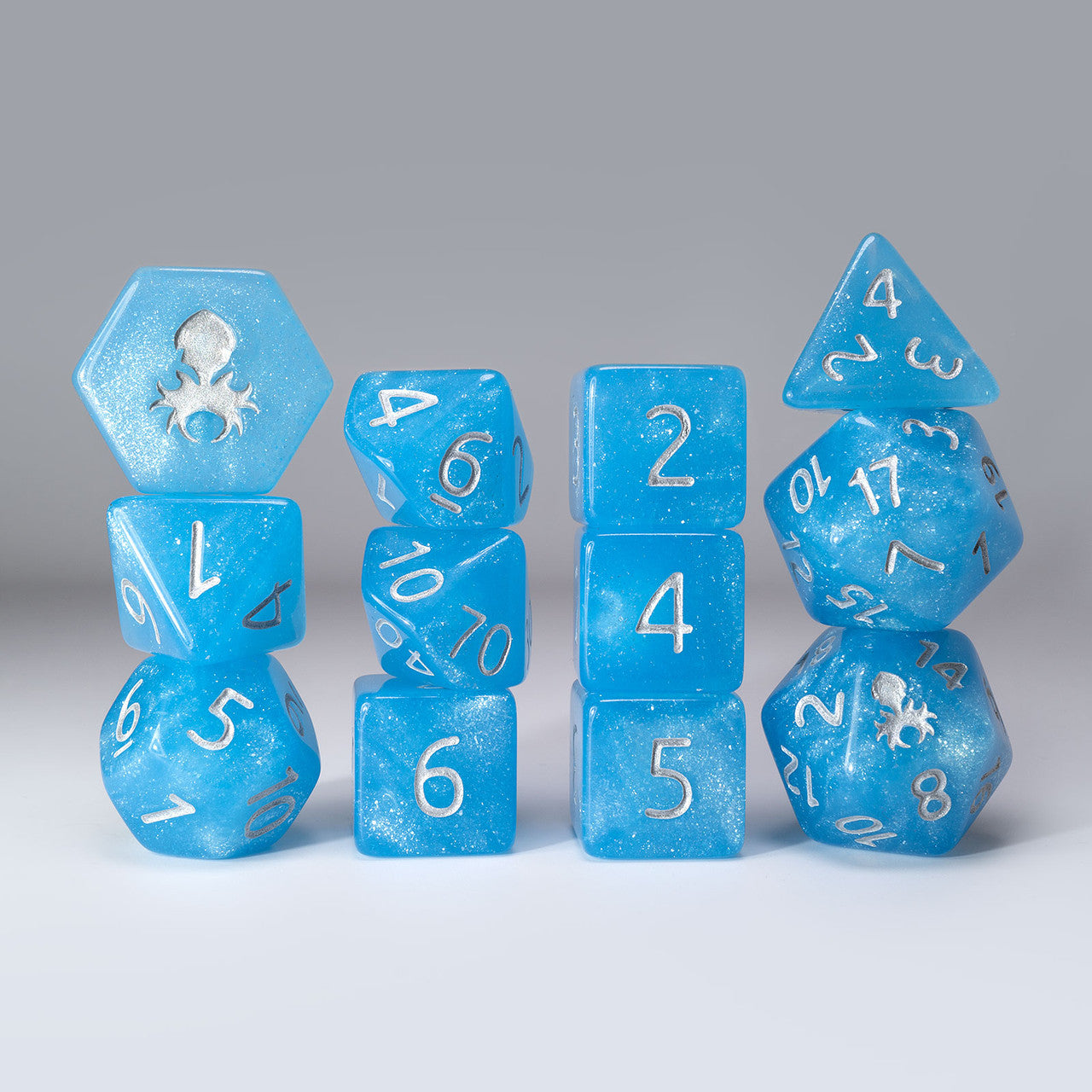 Sea Stout 12pc Glimmer RPG Dice Set with Silver Ink